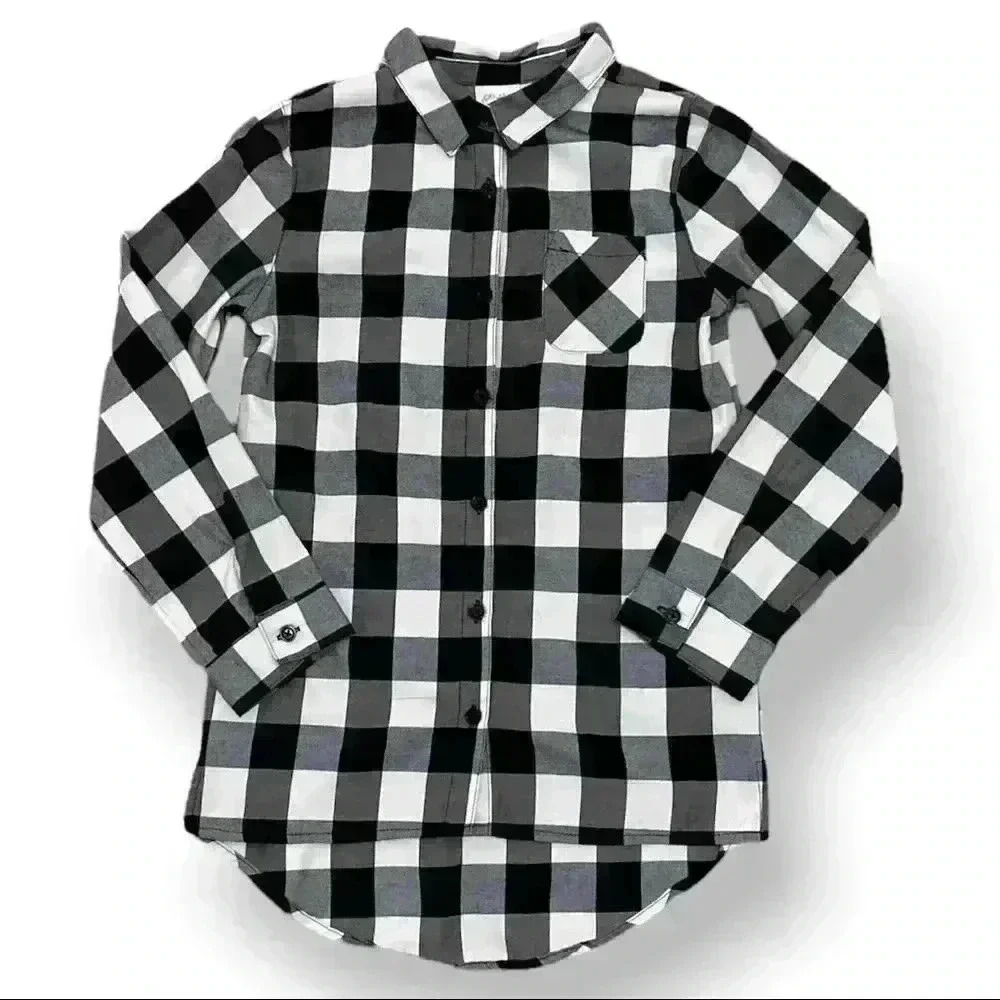 Pony Tails Black White Plaid Long Sleeve Shirt